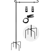 Garden Flag Stand with 5 Prong Base,Stable Design Garden Flag Holder for Outside,Waterproof Coated Yard Flags Pole Holder with Clip and Stopper for Outside House,Lawn,Yard Decorations