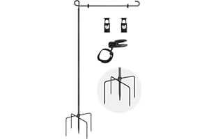 MCFULL Garden Flag Stand with 5 Prong Base,Stable Design Garden Flag Holder for Outside,Waterproof Coated Yard Flags Pole Holder with Clip and Stopper for Outside House,Lawn,Yard Decorations