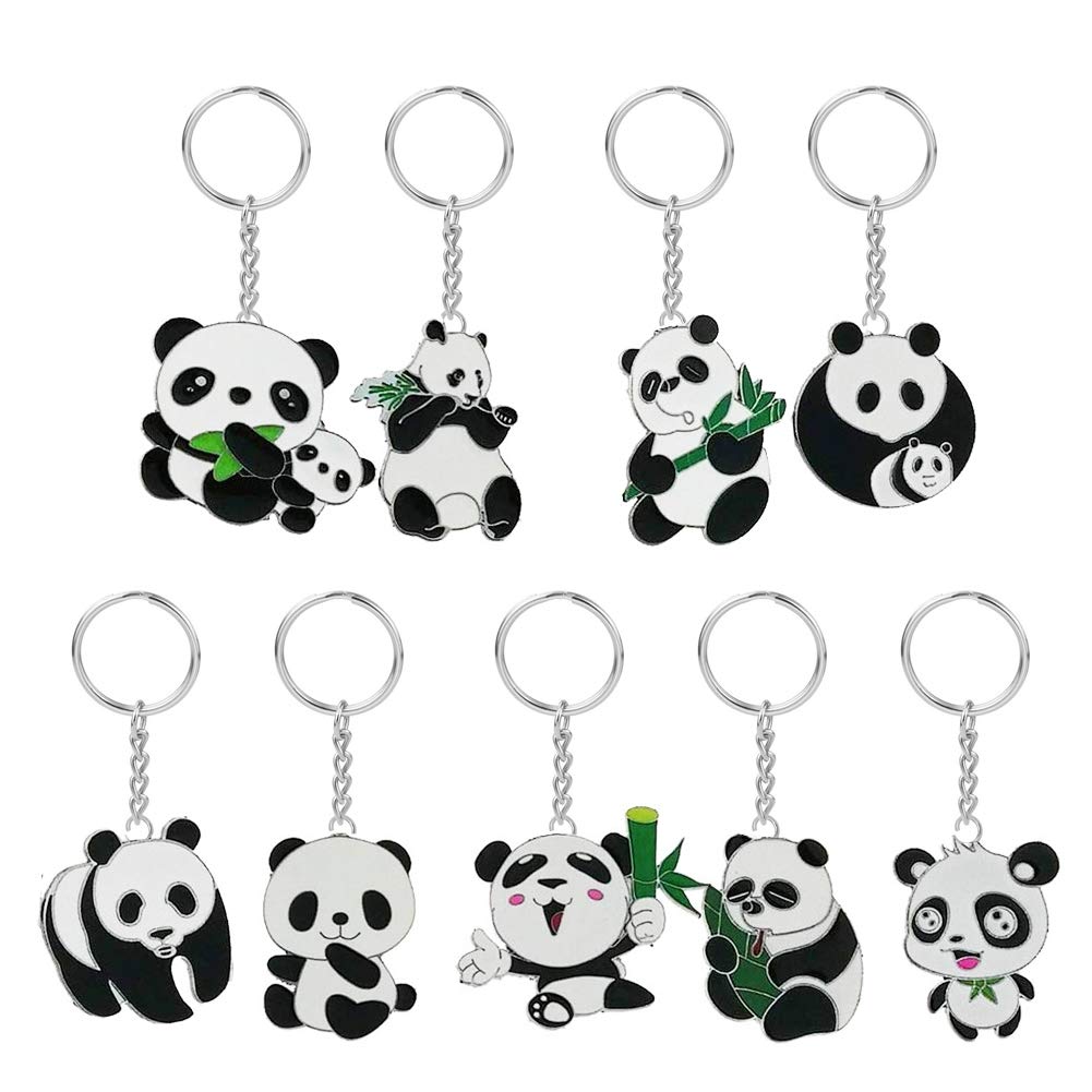 PDTXCLS LaMure Set of 9 Cute Cartoon Metal Panda Theme Keychains Key Ring For Hanging Decoration Ornament Souvenirs Gift Bag Key Decoration
