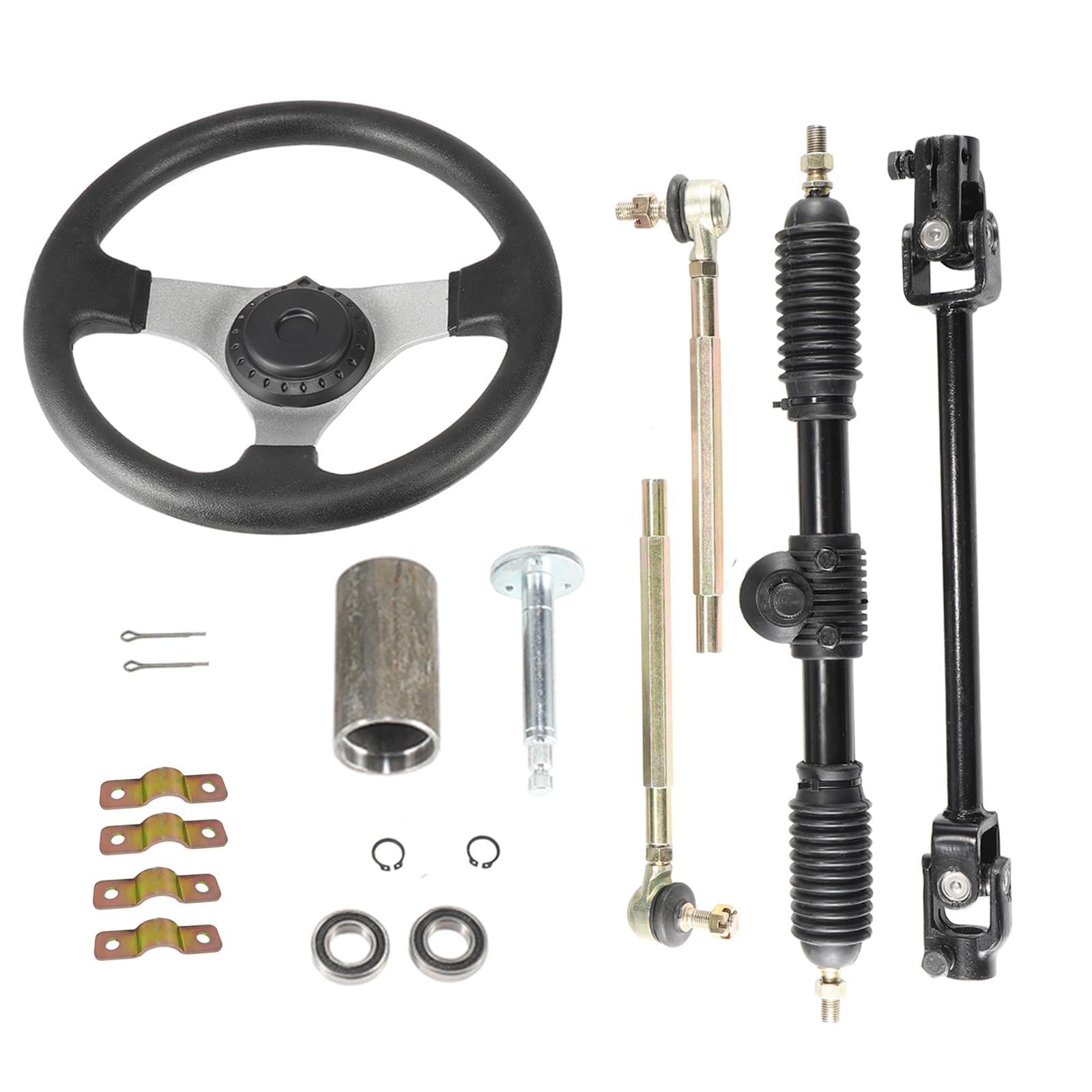 Photo 1 of 300mm Steering Wheel,Gear Rack Pinion Tie Rod Rack,320mm Adjustable Shaft Assembly compatible with Buggy 110cc Go Kart Golf UTV ATV Accessories