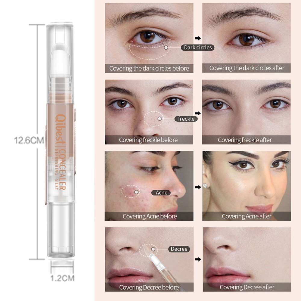 Qibest Liquid Concealer Pencil Imperfections Dark Circles Concealer, Natural Coverage, Oil-free (1)