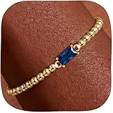 QILMILY Dainty Birthstone Bracelets for Women - 14K Gold Plated/Silver Bead Bracelets for Women Elastic Gold Bracelet Stackable Bead Stretch Friendship Bracelet Stack for Best Friend Couples Valentines Birthday Gifts Jewelry