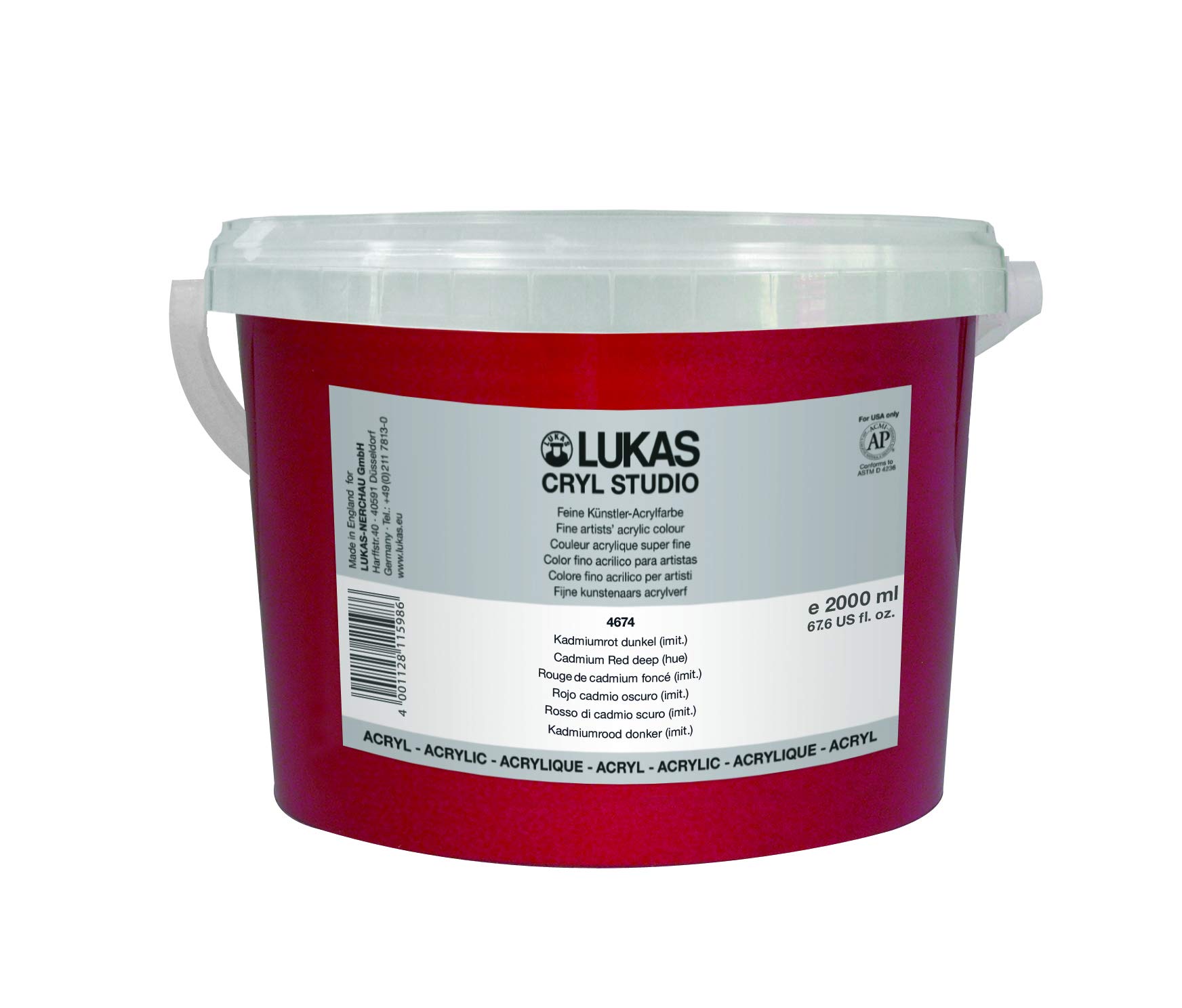 LUKAS Cryl Studio 2L Premium Quality Acrylic Paint - Cadmium Red Dark (imitation)