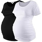 GINKANA Short Sleeve Maternity Tops Shirts Floral Ruched Sides Casual Mama Pregnancy Blouses Clothes