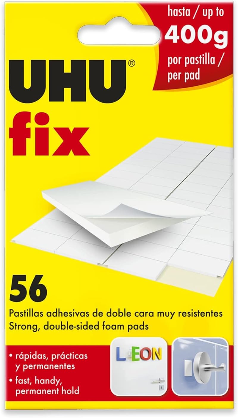 UHU Fix Double Sided Sticky Foam Glue Pads Strong Wall Adhesive Strips 56 Pack