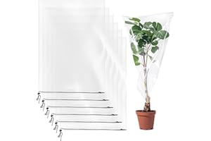 HZLOYAT 6 Pcs Winter Plant Film Cover with Drawstring-19.7" x 27.5" Clear Plastic Plant Cover Bags Transparent Waterproof Plant Shelter Bag Greenhouse Cover Bag for Outdoor Garden Plants Shrubs Sapling Crops