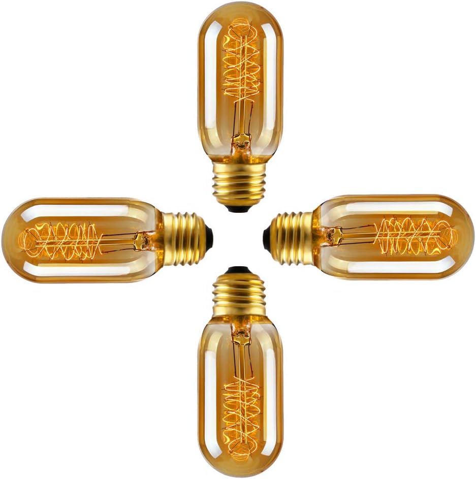 SidiOutil 4 Pack T45 Edison Light Bulbs 40W Vintage Light Bulb, Dimmable Incandescent Light Bulb 110V E26 for Restaurant Home Office Light Fixtures Decorative Warm Light