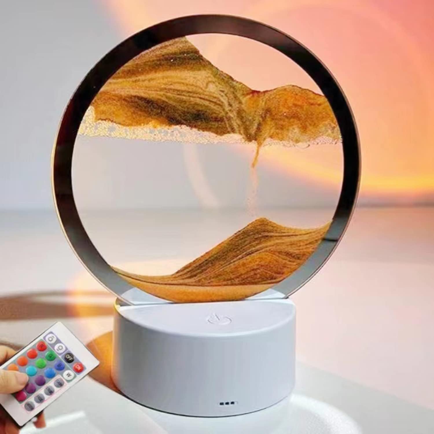 Yckeogln Touch & Remote Control 3D Moving Sand Art Desk Lamp, 360° Rotating Hourglass Decor Liquid Movement Quicksand Lamp, Flowing Sand Painting Table Lamp for Bedroom (Yellow)