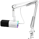 MAONO XLR/USB Gaming Microphone for PC, Dynamic Computer Mic for Streaming Podcasting, Noise Reduction, Mute, Volume Control, RGB Boom Mic for Vocal Recording,Voice-Over, PD100XS White