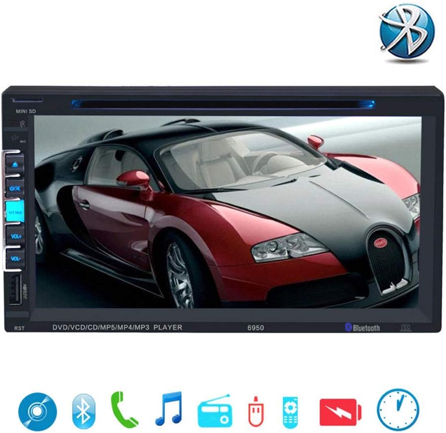 Mengen88 Car Bluetooth MP5 Player, Double Din in Dash PC Stereo Head Unit with 6.9 Inch Touch Screen in-Dash Mic Support for Hands-Free Calling and FM Radio