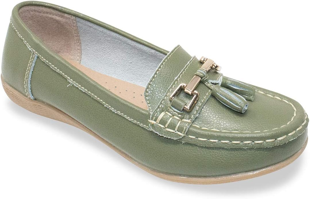 Ladies Womens Leather Loafer Shoe Green 7 US Loafers & SlipOns