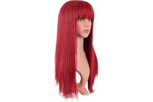 MapofBeauty 24 Inch/60 cm Women Long Straight with Flat Bangs Synthetic Hair Heat Resistant Fiber Hair for Party Cosplay Wig 