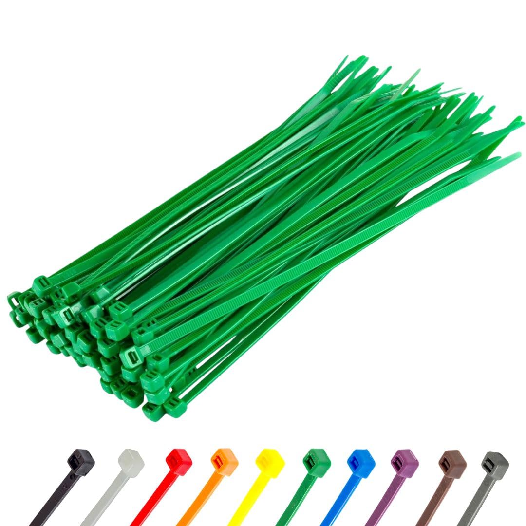 Gocableties Green Cable Ties, 300mm x 3.6mm, Pack of 100, 12” Premium Nylon Zip Ties, Multi-Purpose Plastic Tie Wraps, Secure Self-Locking Mechanism, for Home, Garden, Office and DIY