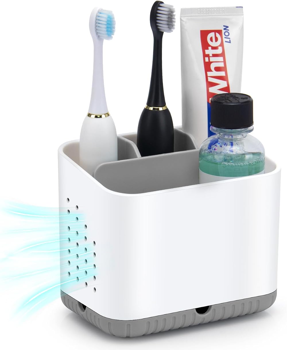 toprance Anti-slip Electric Toothbrush Holder with 4 Compartments