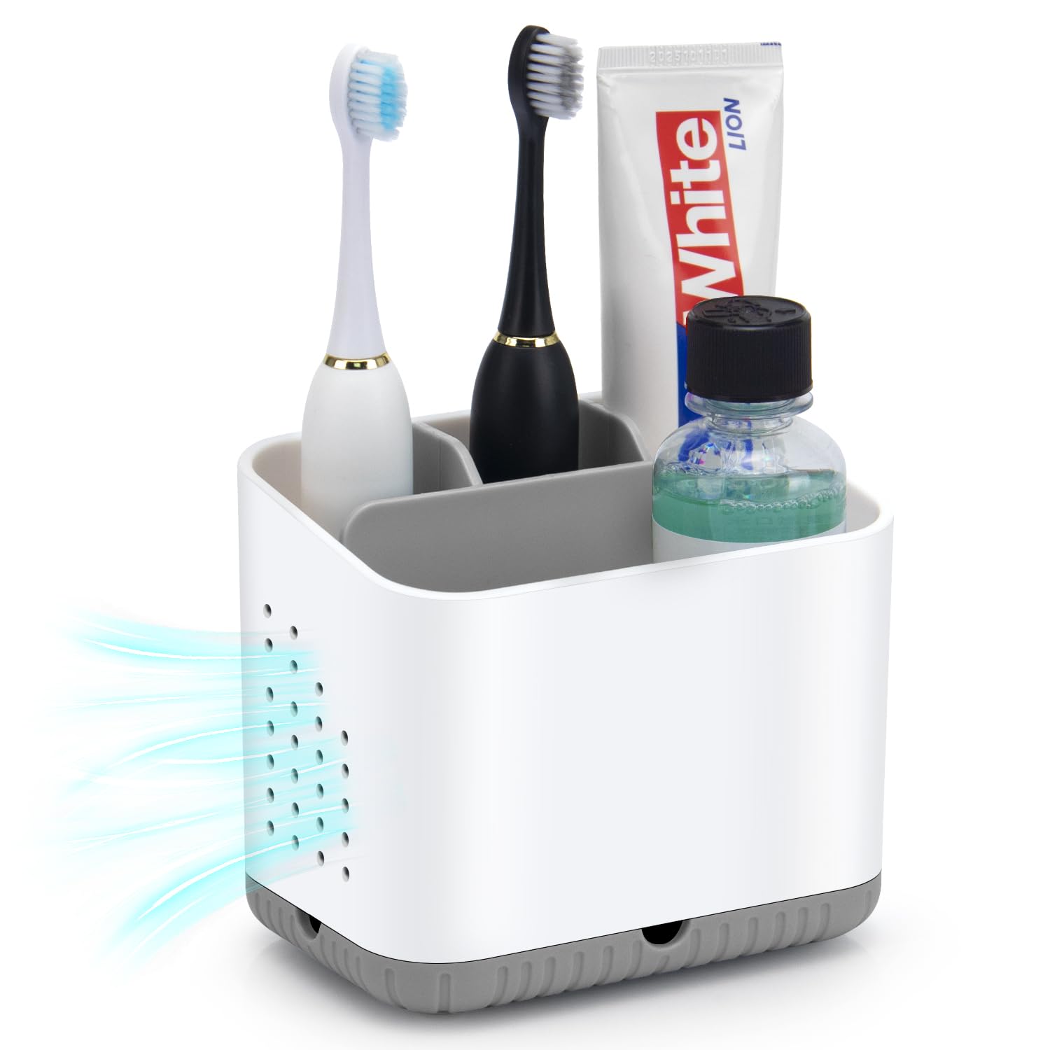 toprance Toothbrush Holder Anti-slip Electric Toothbrush Holder For Bathroom Countertop, 4 Compartments Detachable Toothbrush Caddy With Drainage For Family