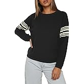 YUNLORIA Womens Sweater Fall Long Striped Sleeve Pullover Sweater Casual Crew Neck Knit Jumper Tops(Petite)