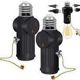 2-Pack E26/E27 Light Socket to Plug Adapter 3 Prong with Switch Black | Converts Light Socket to 3-Prong Plug Outlet.,Both Sides Support Plug-in,On/off Switch Control. E26/E27 Compatible