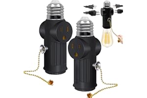 QYKAVM Light Socket to Plug Adapter,E26/E27 3 Prong Light Bulb Outlet Socket Adapter,Both Sides Sockets Support 3 Prong Light Socket Plug with Switch Control,Black,2 Pack