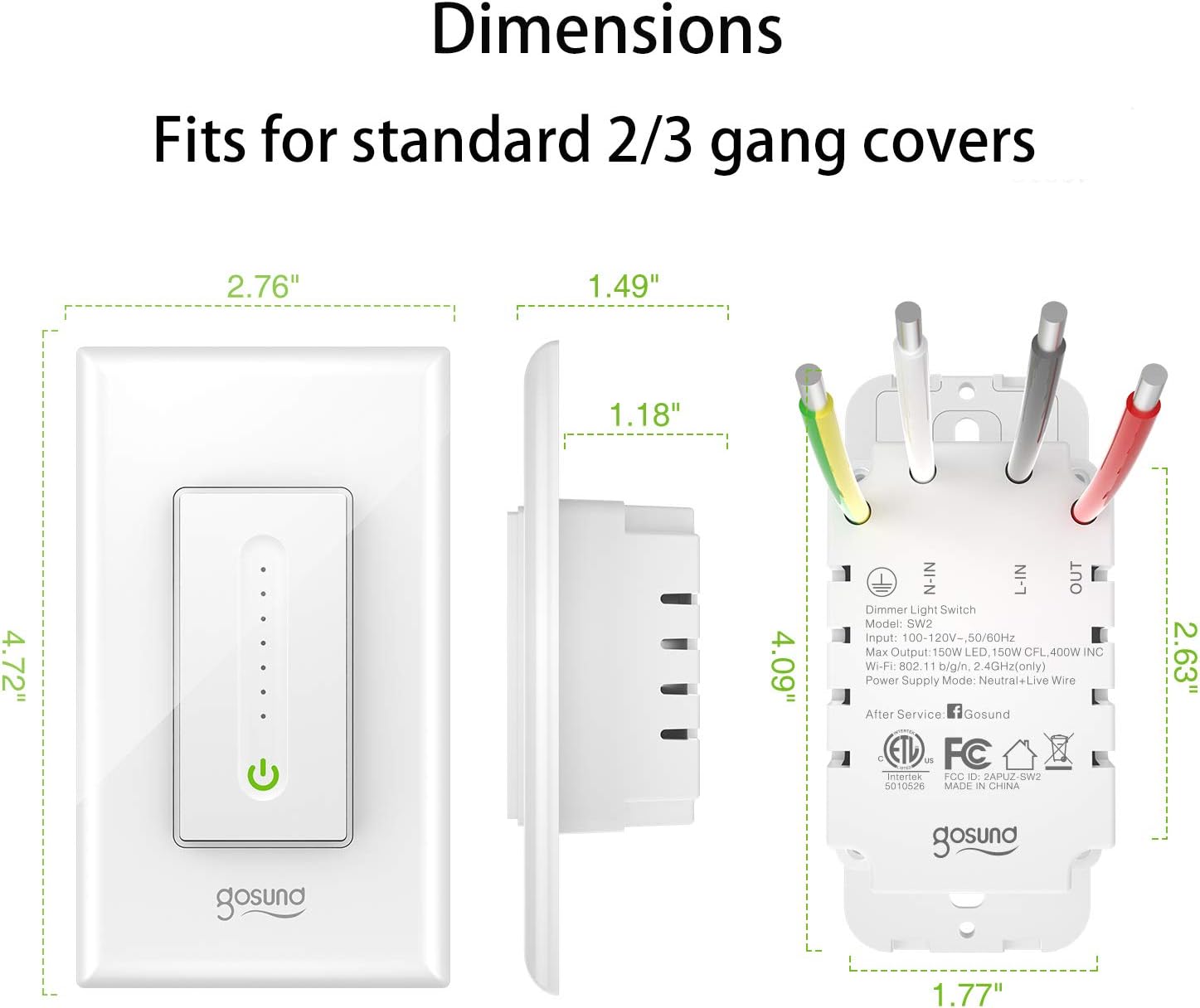 Gosund Smart Dimmer Switch, Smart WiFi Light Switch Works with Alexa Google Home, with Remote Control Timer Countdown, Single-Pole, Neutral Wire Required, ETL and FCC Listed, No Hub Required (1 Pack) - - 