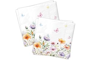CMUSKO Wildflower Party Decorations-40Pcs Watercolor Floral Napkins Spring Flower Theme Paper Napkins for Girls Birthday Baby Shower Party
