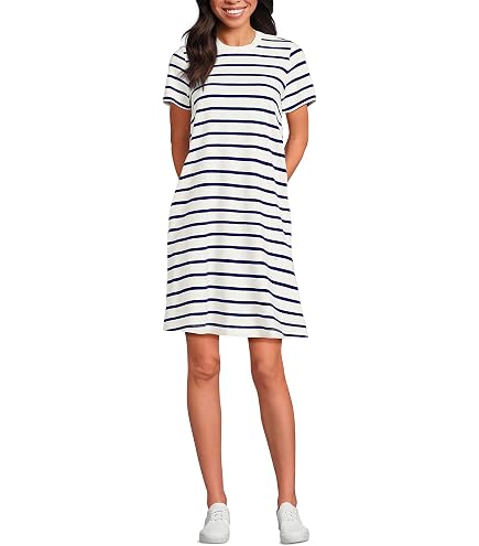Lands' End Women's Cotton Jersey Notch Neck Dress X-Small Black at Amazon Women's Clothing store