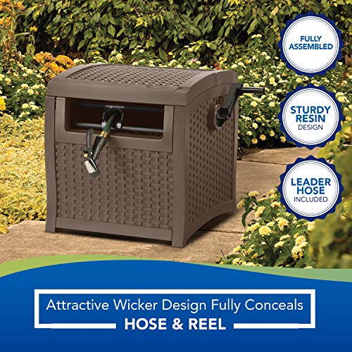 Suncast 225 ft. Wicker Style Resin Hose Hideaway with Hose Guide, Mocha