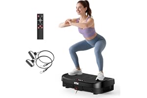 HTM Curved Vibration Plate Exercise Machine, Whole Body Shake Plate with 150W Motor & Resistance Band, 330lbs Weight Capacity