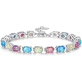 CiNily Opal Tennis Bracelet for Women 14K White Gold Plated Adjustable Oval Shape Gemstone Bracelet Opal Jewelry