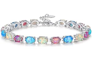 CiNily Opal Tennis Bracelet for Women 14K White Gold Plated Adjustable Oval Shape Gemstone Bracelet Opal Jewelry