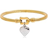 RAUCHBE Gold Twisted Cable Wire Cuff Bracelets for Women Mixed Metal Heart Bracelets Silver Adjustable Bracelets Jewelry