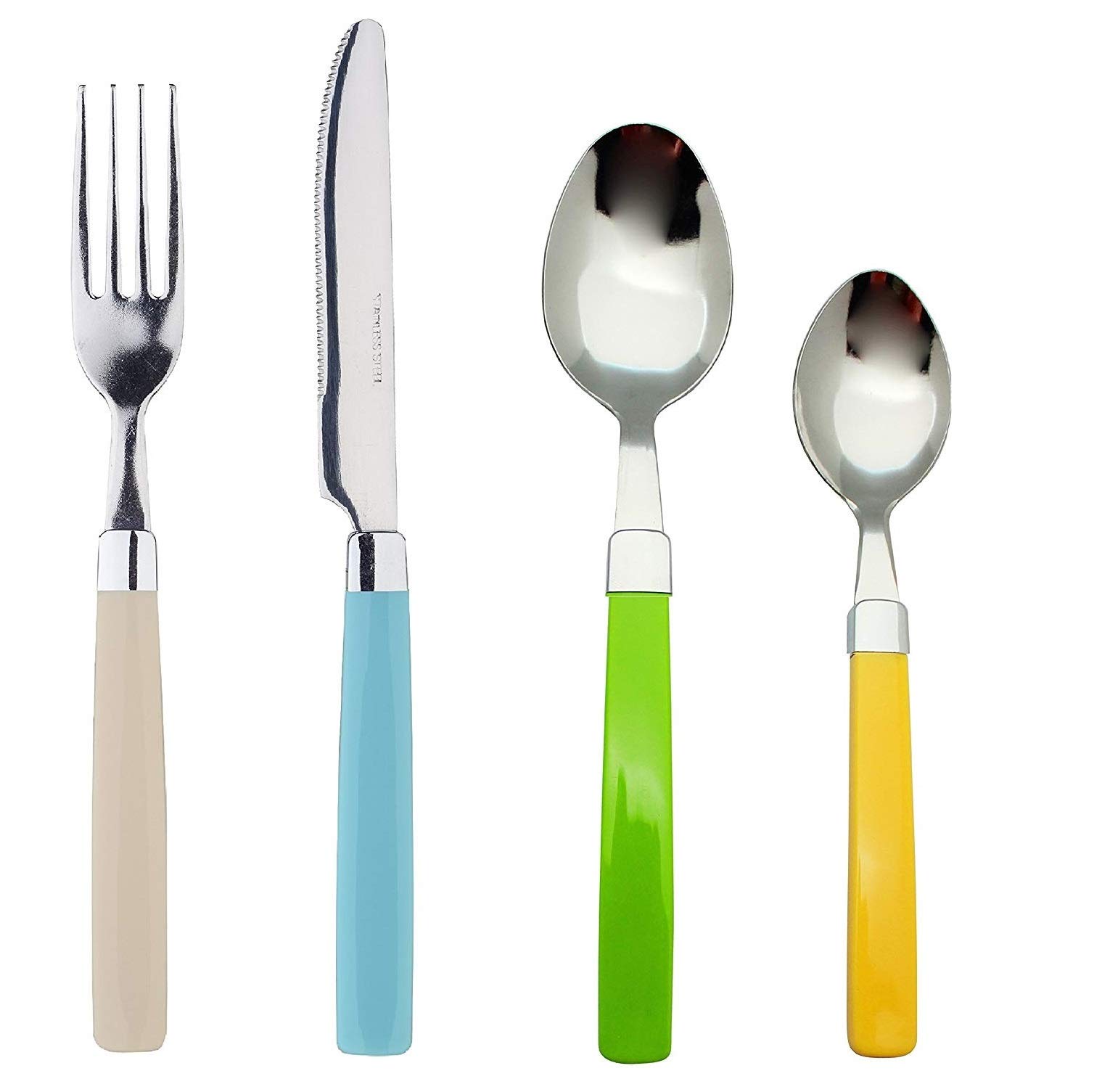 EXZACT Cutlery Set 24pcs Stainless Steel - Mixed Colours - 6 x Forks, 6 x Knives, 6 x Table Spoons, 6 x Teaspoons โ image 1