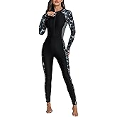 ALLTOKE Womens Full Body Rash Guard with Built in Bra Long Sleeve One Piece Swimsuit Upf50+ Zip Front Bathing Suit