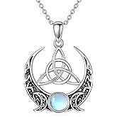 KQF Wiccan Pagan/Pentagram Moonstone Necklaces Sterling Silver Celtic Star Moon Pendant Necklace Amulet Witch Jewelery Talisman Gift for Women Men