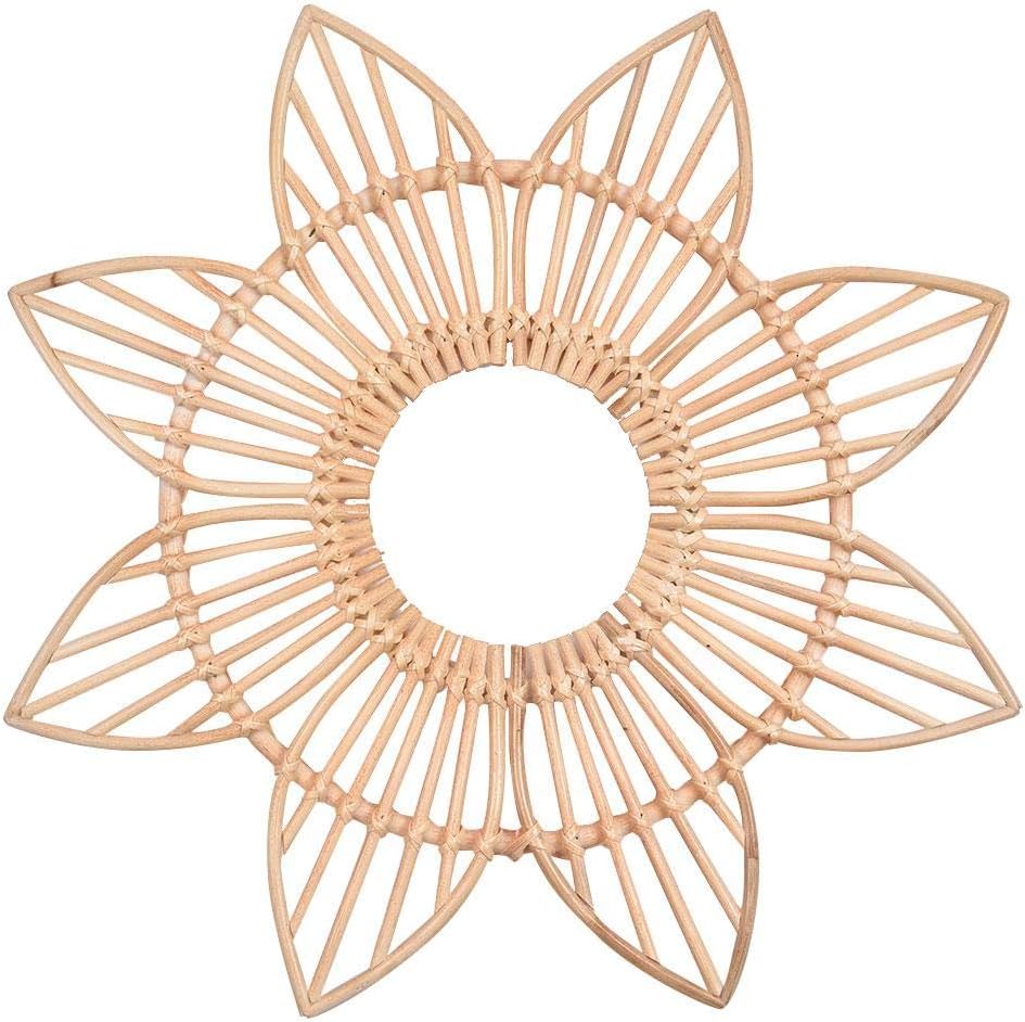 dissylove Rattan Crafts Flower Frame Creative Photo Picture Wall Hanging Mirror Frame Holder Decoration Round Mirror Decor for Apartment Living Room Bedroom Baby Nursery