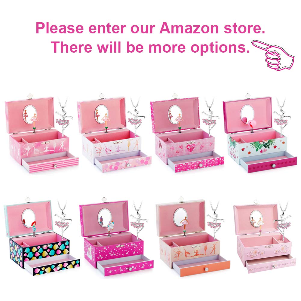 RR ROUND RICH DESIGN Kids Musical Jewelry Box for Girls with Drawer and Jewelry Set with Ballerina Theme - Swan Lake Tune Pink