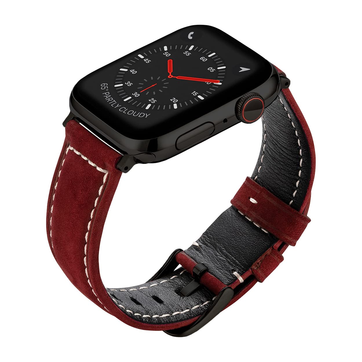 Buckle & Band Mila Suede Leather Compatible Apple Watch Strap Red Genuine Leather Suede Band with Black Buckle for Series 1, 2, 3, 4, 5, 6, 7 42mm, 44mm, 45mm, 49mm Ultra