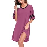 REGAI Women's Nightgowns Short Sleeve Soft Sleepshirt | Soft & stretchy, V-Neck, relaxed loose fit, lightweight, versatile for sleep, lounge, home, travel, easy care, great gift