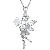 MEDWISE Opal Fairy Necklace Gifts Flower Necklace 925 Sterling Silver Fairy Jewelry Gifts for Princess Women