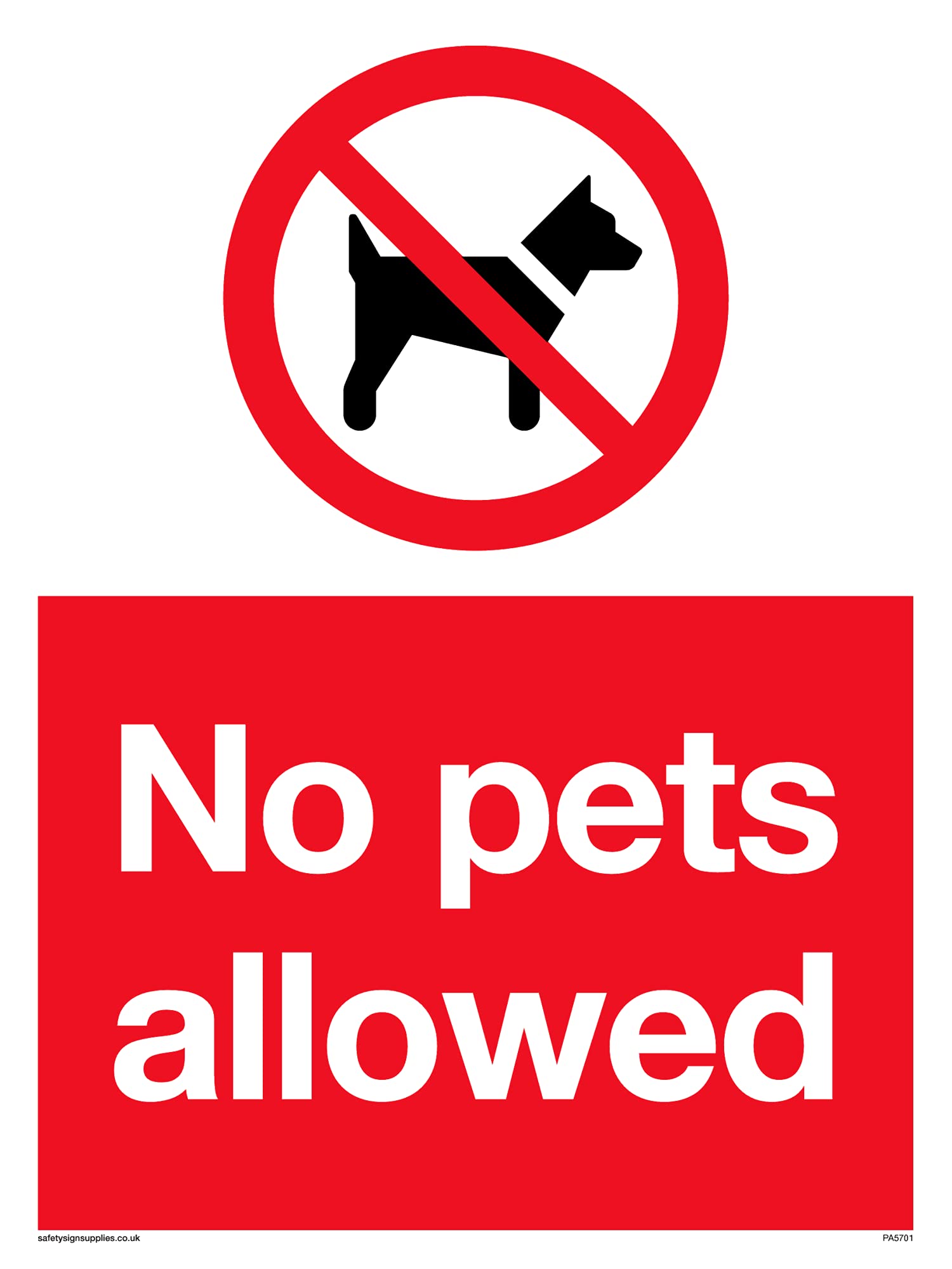 Pack of five - No Pets with prohibition symbol in red circle Sign - 150x200mm - A5P