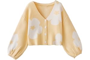 Verdusa Girl's Long Sleeve Drop Shoulder Knit Button Up Cardigan Sweater