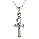 EnCharmed Sterling Silver Tiny Egyptian Ankh Breath or Key of Life Charm Necklace, 18"