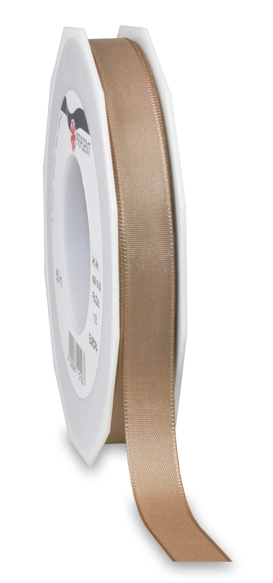 Präsent Europa Taffeta Ribbon, Taupe, 15 mm-50 m