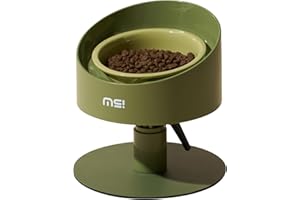 MS!MAKE SURE Adjustable Raised Cat Bowls, Ceramic Elevated Cat Bowls, Pet Bowl with Anti - Slip Rubber Pad, Leak - Proof, Lead & Cadmium Free, Whisker - Friendly, for All Life Stages of Age Green