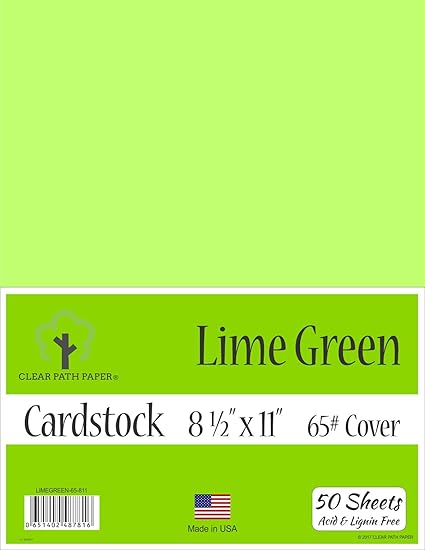 Lime Green Cardstock - 8.5 x 11 inch - 65Lb Cover - 50 Sheets