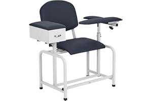 VivaComfort Black Phlebotomy Chair with Arm Rest and Drawer, 400 LBS Weight Capacity