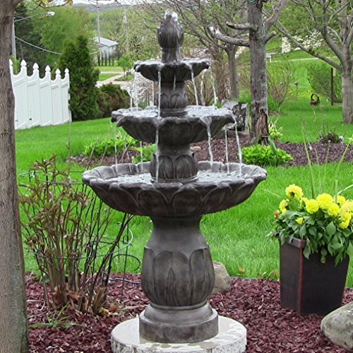 Sunnydaze Classic Tulip Three-Tiered Outdoor Garden Water Fountain, Dark Brown, 46 Inch Tall