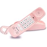 Excelltel Retro Corded Landline Phone, Vintage Wall Mount &amp; Desk Telephone | No Power Required, Emergency Use, Big Button for Seniors/Elderly with Loud Ringer &amp; Flashing Light, Clear Sound (Pink)