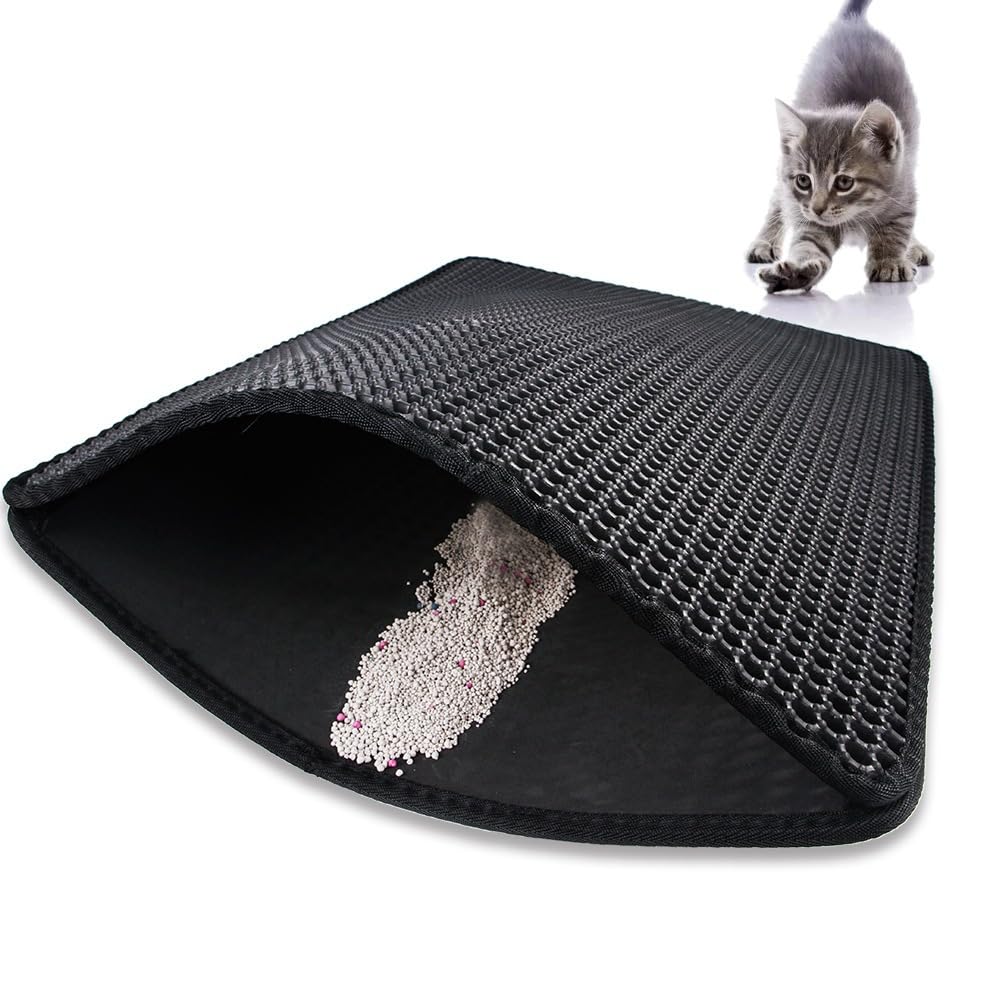 Louis Donné Litter Tray Mat, Cat Litter Mat Scatter Control, Double Layer Honeycomb Large Holes Design, Waterproof EVA Material (30X30cm, Black)
