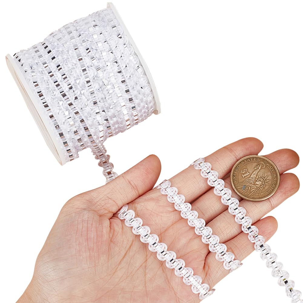 CABODYALS 25M 8mm Silver Braided Ribbon Ric Rac Trim Bulk Metallic Wave Yarn Rick Rack Sewing Zig Zag Bending Fringe Fabric Lace Trims for Sewing Making Gift Wrapping Diy Christmas Decor Supply