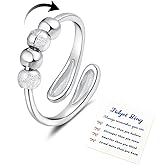 NORLSO Anxiety Rings for Women Adjustable Fidget Spinner Ring with Beads Fidget Rings for Anxiety Women Men Thumb Jewelry Gifts